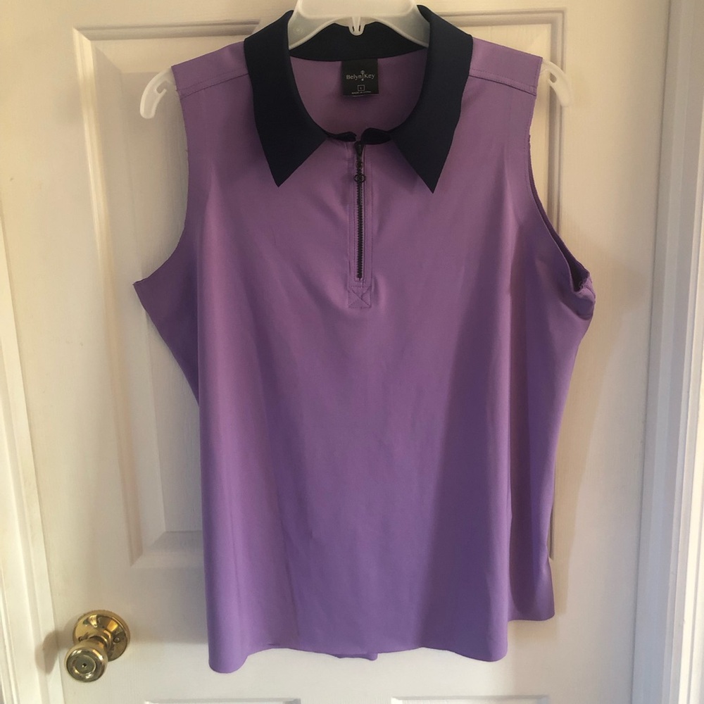 Belyn Key Lavender Sleeveless Polo Top with Black Collar